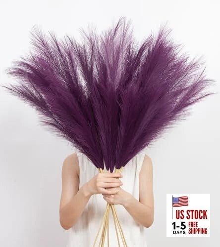 9 Pcs 45" Tall Pampas Grass Purple Decor, Long Stem 9 Pcs 45" Purple Style Pampas Grass