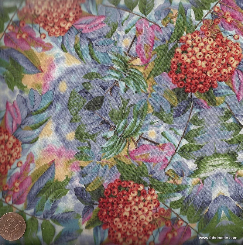 Elk Gathering mountain flowers floral blue purple orange Riverwoods fabric Flowering Plants