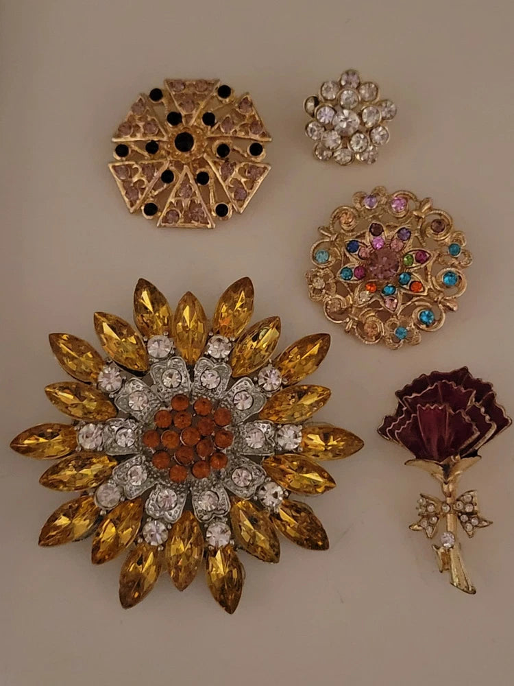 SunshineSpring Multicolor Yellow Rhinestone Flower Red Carnation Brooch Lot P229 Carnation