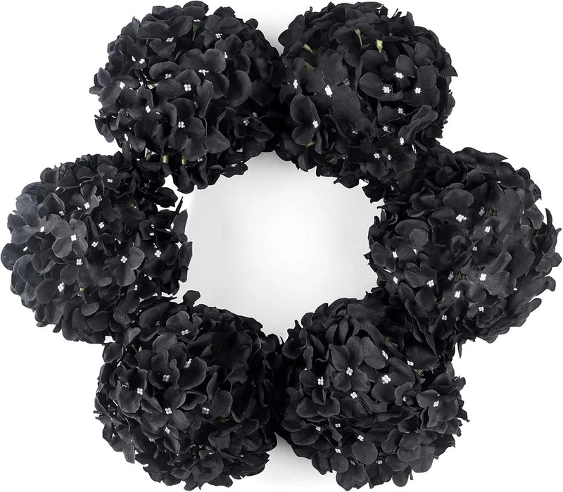 DuHouse 8.7" Artificial Hydrangea Silk Flower Heads with Stem Fake Black Hydrangea