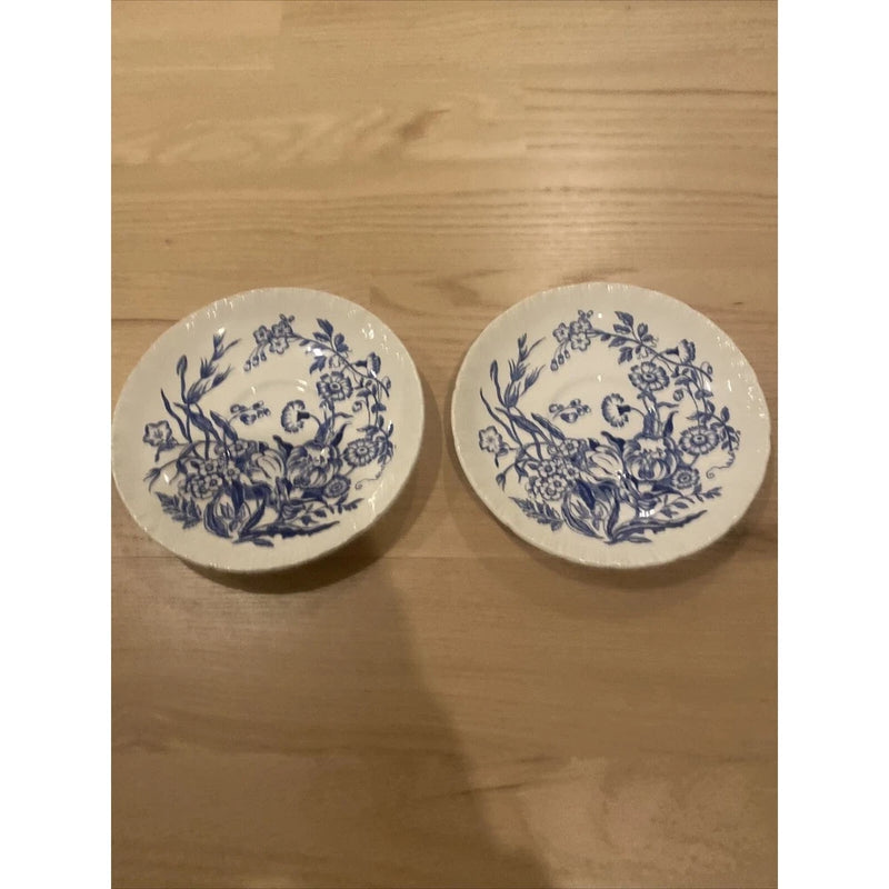 Wedgwood Ranunculus Blue Shell Edge Set Of 2 Saucers Cobalt Blue Flowers England Ranunculus