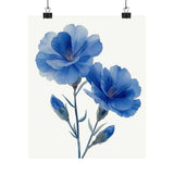 Boho Blue Carnations Flower Art Print Poster, Minimalist Floral Wall Art 2 Carnation