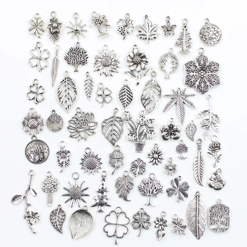 30pc Clover Leaf Flower Sunflower Charms Mixed Antique Silver Pendant Charm Sunflower