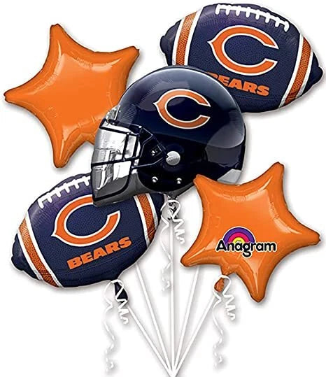 Chicago Bears anagram balloon bouquet with orange and navy star and football balloons