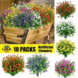 10 Pack Artificial Flowers Outdoor UV Resistant Boxwood Fake Plants Shrubs Decor Flowering Plants