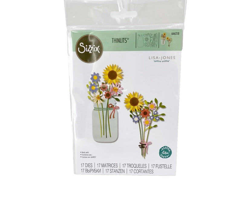 Sizzix Thinlits flower dies set in clear package, summer bouquet with jar design
