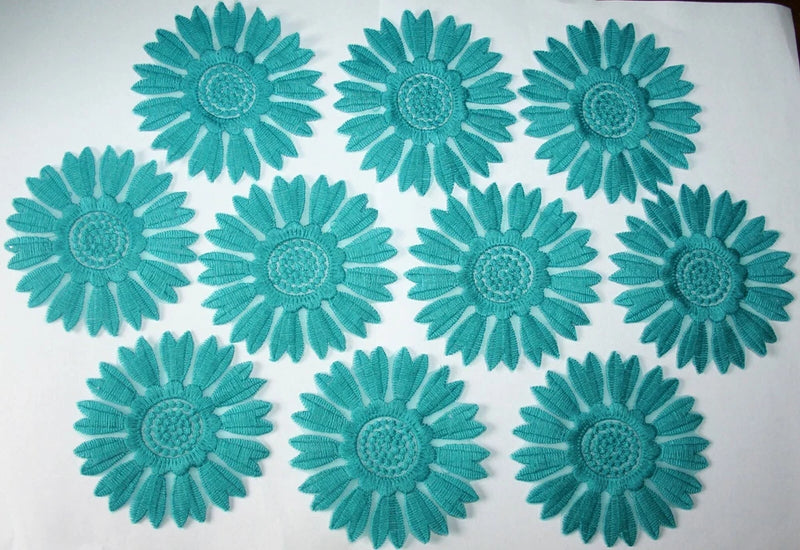 10 Teal Blue Floral Applique Daisy Sunflower Flower Stitched Apparel Craft Decor Sunflower