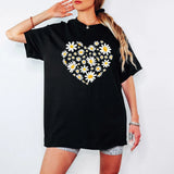 Daisy Heart Floral Womens T-Shirt Nature Lover Bloom Tee Daisies