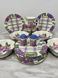 Vintage 15 Piece Enesco Julie Ueland Dinner Set Purple Hydrangeas Flowers Plates Hydrangea