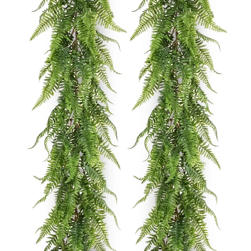 2 Pack 6ft Artificial Greenery Garland Hanging Boston Fern Garlands Lifelike ... Green Plant