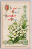 Easter Greetings Art Divided Back Embossed Postcard Flowers Lilies Lily