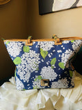 Dooney & Bourke Large Hydrangea White & Blue Tote Great Bag For Spring/ Summer__ Hydrangea