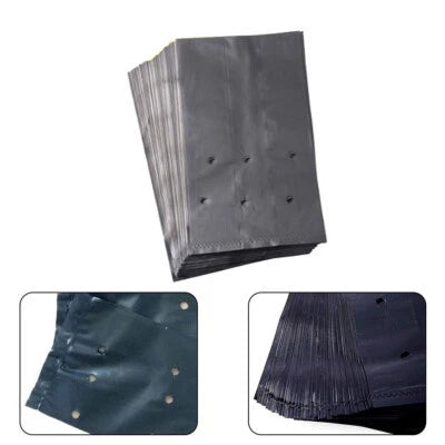 Thickened plant nursery grow bags, dark gray fabric with drainage holes, set of 100