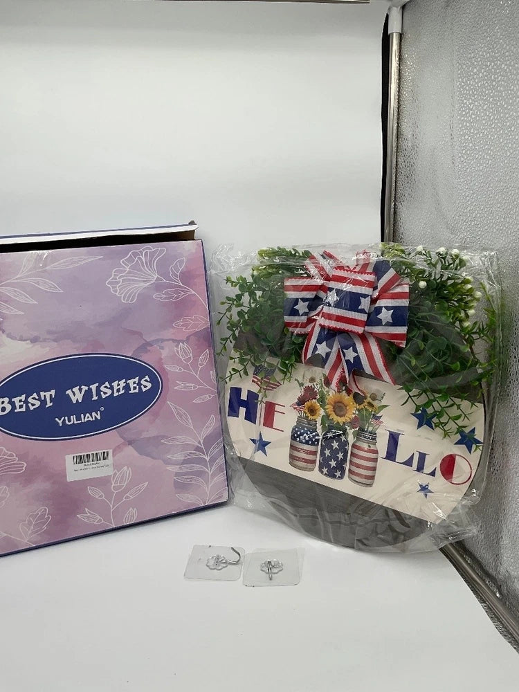 YULIAN Patriotic Wreath 4th of July Sunflower Mesh Door Decoration New Sunflower