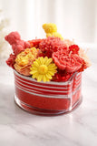 Artificial Flower Arrangement in Glass Vase with Red, Yellow Daisy, Rose, CarnaÉ Carnation