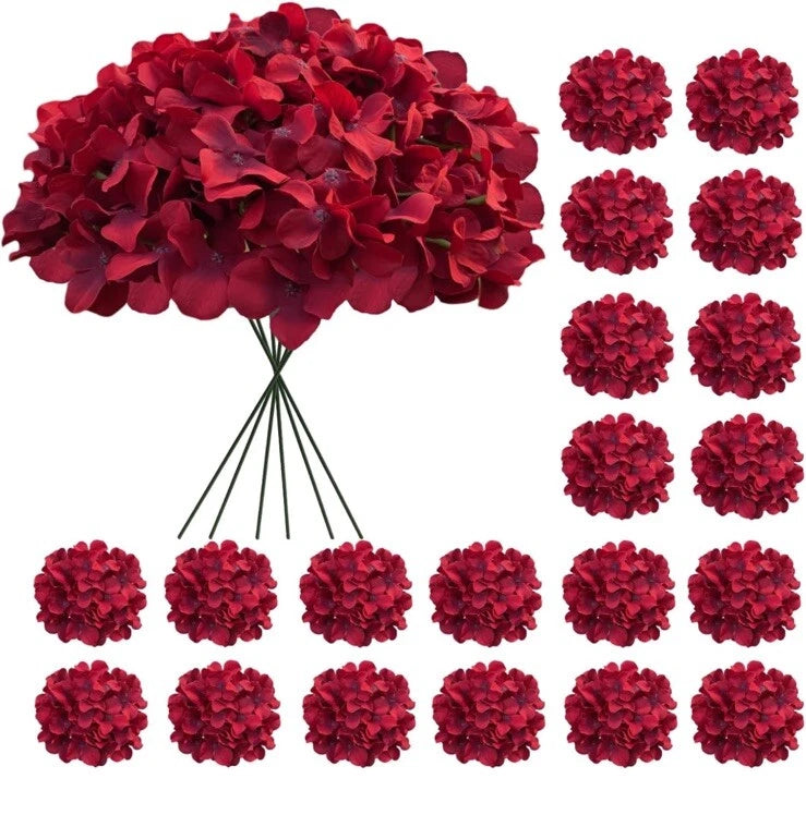 Cherica 20 Pcs Dark Red Hydrangea Artificial Flowers Bulk Hydrangea