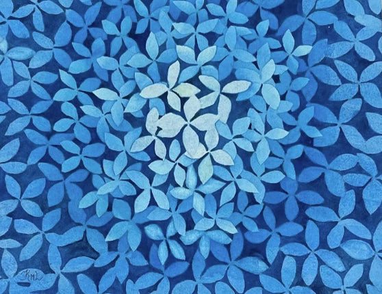 PAINTING WATERCOLOR ART FLOWER HYDRANGEA BLUE 11X14 AND DOUBLE WHITE MAT 16X20 Hydrangea