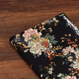 Linen Peony Flower Fabric Chinese Ethnic for DIY Bag Clothes Dress Blouse Craft Peony