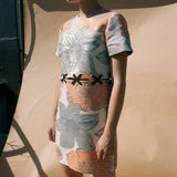 KAELEN Metallic floral sunflower detachable tee structural boxy dress sz M Sunflower