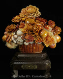 16.4"   Old Chinese Shoushan Stone Carving Hollow Out Peony Flower Sculpture Peony