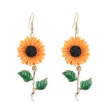 Fashion Simplicity Sunflower Dangle Drop Earrings for Women Yellow Enamel Daisy Sunflower