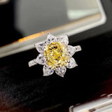 Luxury Sunflower Brass Wedding Band Ring for Women with Yellow CZ Flower Gift Sunflower