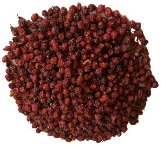 Organic dried rose hips, dark red whole berries