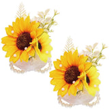 2 PCS Yellow Sunflower Wrist Corsage Artificial Silk Hand Flower Wedding Sunflower