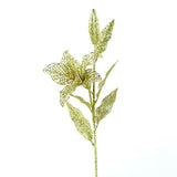 Glittering sheer lily floral stem with veined petals, gold tone, slender green stem