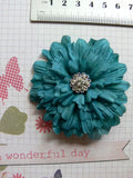 PEONY Flower 7cm DARK TEAL Fabric Ladies Hair Clip & Pin Dress Ready to Wear HC1 Peony