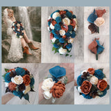 Teal Burnt Orange Bridal Cascade Bouquet Calla Lily Sola Wood Wedding Flowers Bouquet