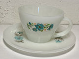 Vintage Fire King Oven Ware Bonnie Blue Carnation Flower Coffee Tea Cup Saucer Carnation
