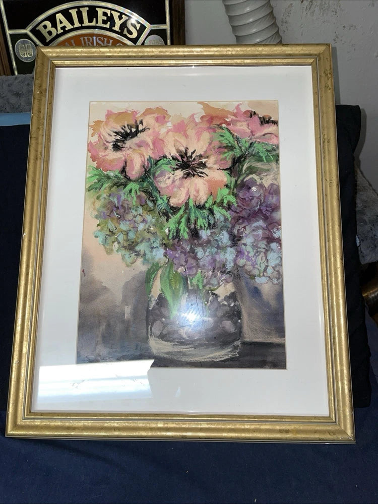 RARE Toni Petersen Beautiful Golden Framed Water Color ÒAutumn HydrangeaÓ READ Hydrangea
