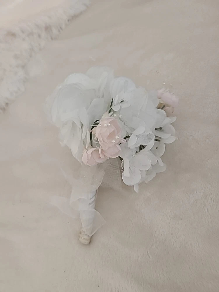 Bridal Wedding Bouquet White Pink Faux Pearl Floral Bouquet