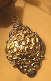 Large Swirl Festooned Silvertone Raised Lily Flower Cluster Pendant Necklace Lily