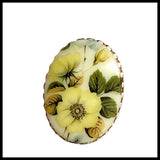 Vintage 1960s Yellow Floral Hydrangea Rose Dogwood Blossom Porcelain Pin Brooch Hydrangea