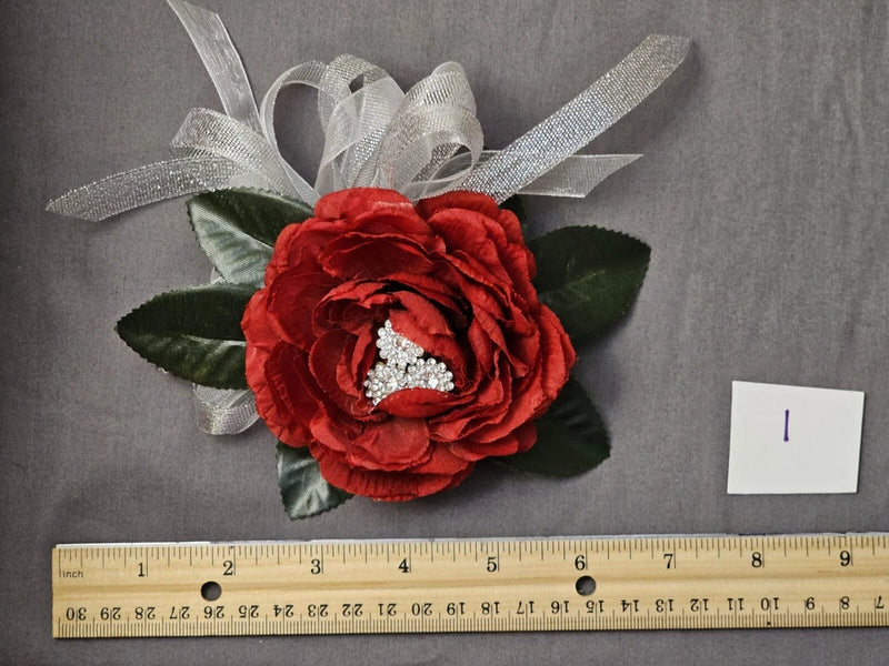 Red Ranunculus Corsage With Rhinestones Ranunculus