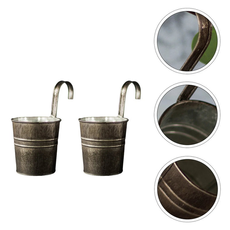 2 Pcs Hanging Flower Pot Metal Pots Iron Bucket Wall Mounted Garden Planter Garden Plants