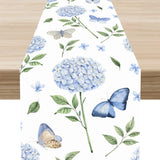 Blue Hydrangea Table Runner, Rustic Boho Floral Spring Summer Seasonal Flower... Hydrangea