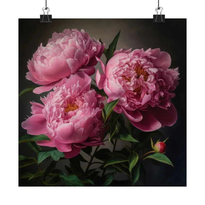 Pink peonies art print with a bouquet of blooming pink flowers