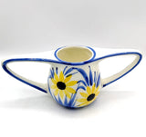 Vtg German Art Pottery Vase Double Handles Hand Painted Sunflower Schramberg Sunflower