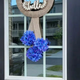 Golden HELLO 3D BUTTERFLY wreat ROYAL BLUE Hydrangeas WHITE FLOWERS burlap Door Hydrangea