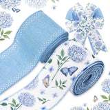 Blue Hydrangea Flower Wired Edge Ribbon Watercolor Butterfly Floral Craft Fabric Hydrangea