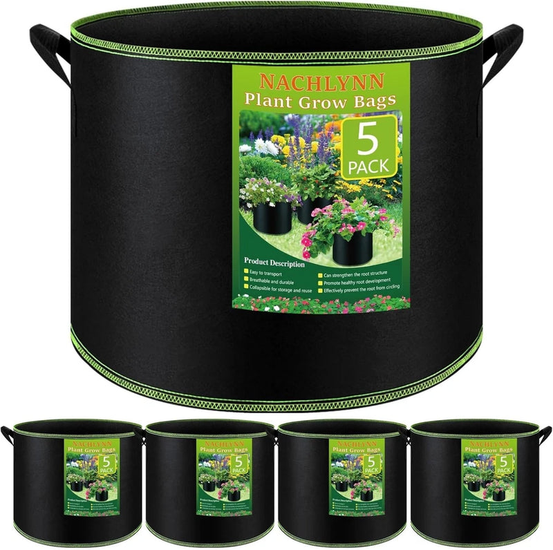 7 Gallon Grow Bags 5 Pack Heavy Duty Nonwoven Fabric for Gardening Plants Garden Plants