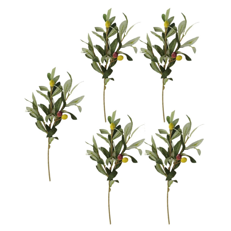 5 Pcs Artificial Tall Olive Branch Fake Green Plants Branches Green Plant