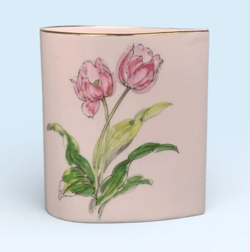 Pink Japanese Floral Vase Teardrop Shape Vintage Japan Red Carnation 4" Carnation