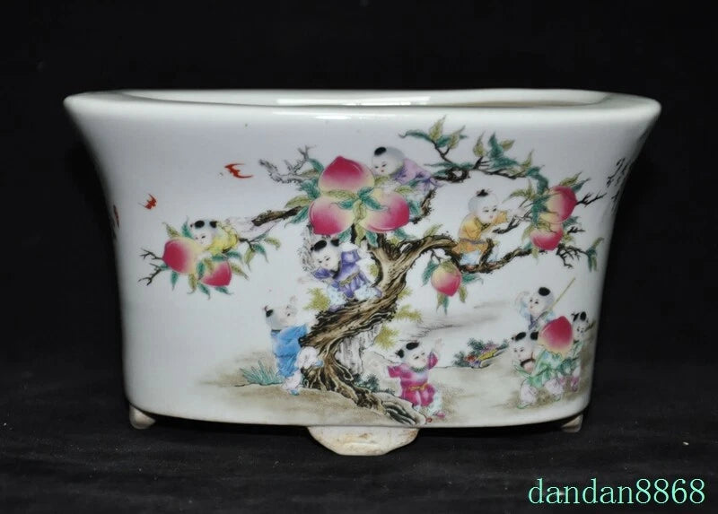 Wucai porcelain boy climbing peach cranes rich peony flower Bonsai Potted plant Peony