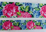 Pretty pink blue hydrangea floral Palm Beach grosgrain ribbon  7/8" 1.5" flowers Hydrangea