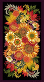 Sunflower Fabric Autumn Flourish Floral Leaves Berries Cotton StudioE 23" Panel Sunflower