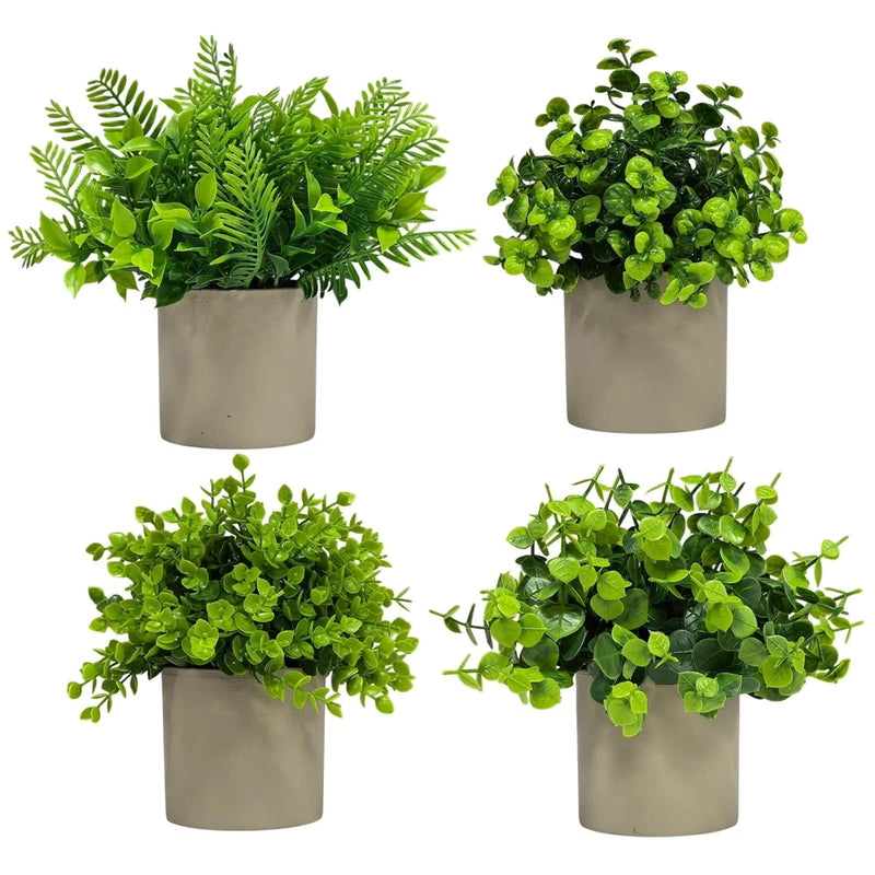 4 Pcs Small Fake Plants Artificial Potted Plants Faux House Plants Mini Pot P... Green Plant